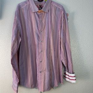 Robert Graham X orange, blue, pink striped tailored fit XXL button up shirt